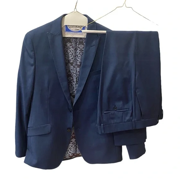 Nordstrom Savile Row 2 Piece Suit Blue 2 Button Jacket Pants 40R - Picture 3 of 14